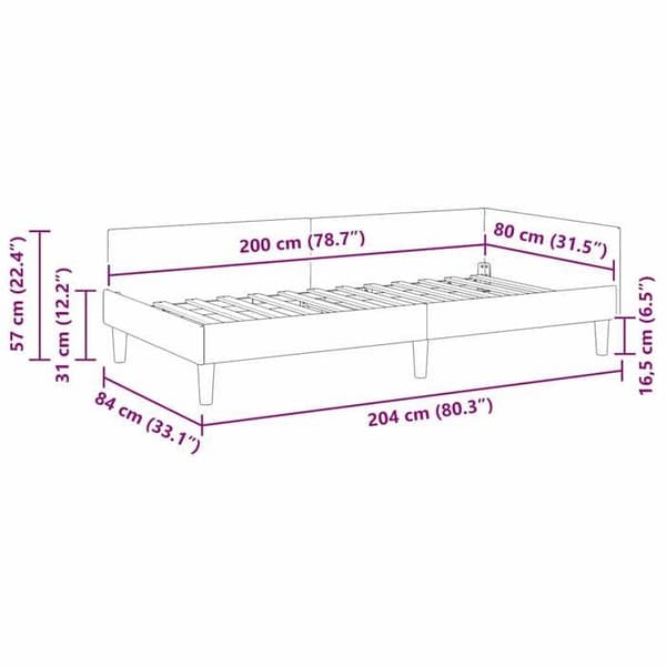 vidaXL Hörnsängram Ljusgrå 80 cm x 200 cm Sammet 42016134