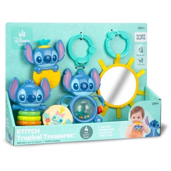 DISNEY BABY - STITCH - Presentlåda för nyfödda - 4 babyleksaker, Rassel, Bitleksak, Multisensoriska leksaker
