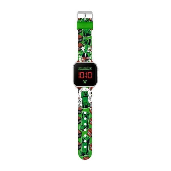 LED-klocka Barn Minecraft Creeper – Digital visning – Datumfunktion – Silikonarmband – Silverfärg