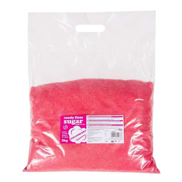 Färgad sockervaddssocker, röd, jordgubbssmak, 5 kg