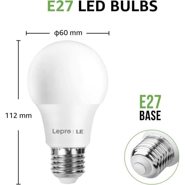 LED-lampor Lepro 12-pack E27 8W Varmvit 2700K Ej dimbar
