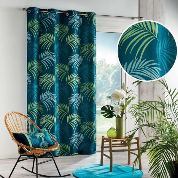 Ögla gardin 140 x 260 cm – Blå växttryck polyester