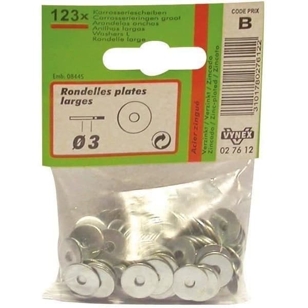 Platt skiva stor - zinkad stål - D: 4 mm