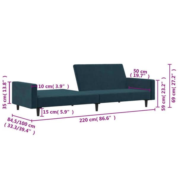 vidaXL 2-sits bäddsoffa sammetsblå 375736
