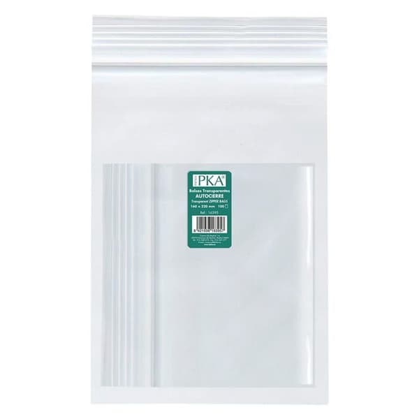 PKA 100-pack plastpåsar 230 x 320 mm · 50 µ · Minigrip-stängning