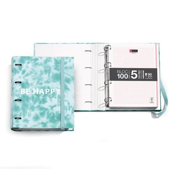A4-mapp - Tie Dye - Blå - 4 ringar - Block med 100 ark A4 små rutor 5x5