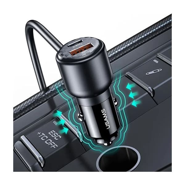 Bil-laddare - USAMS - C40 - 3xUSB - 2xUSB-C - 165W - Snabbladdning