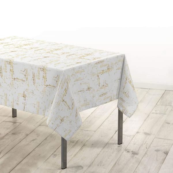 Rektangulär duk 145 x 240 cm Granitor metalliserad - Fläckavvisande polyester vit