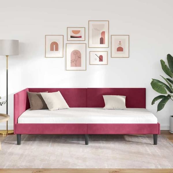 vidaXL Hörnsängram Bordeaux 90 cm x 190 cm Sammet 42016220