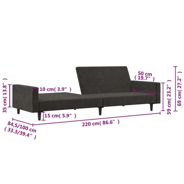 vidaXL 2-sits bäddsoffa mörkgrå sammet 375738
