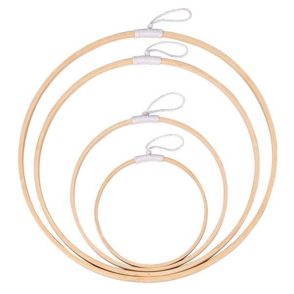 4 bambu ringar och bomullstråd att hänga Ø 12 till 30 cm