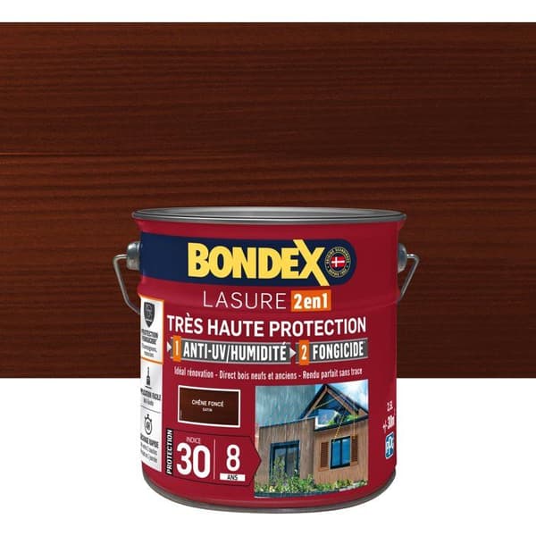 BONDEX - 8 års bets - Index 30 - Mörk Ek - Satin - 2,5L