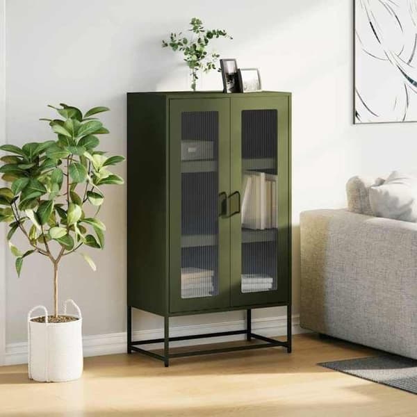 vidaXL Buffé hög olivgrön 68x39x123 cm stål 853360