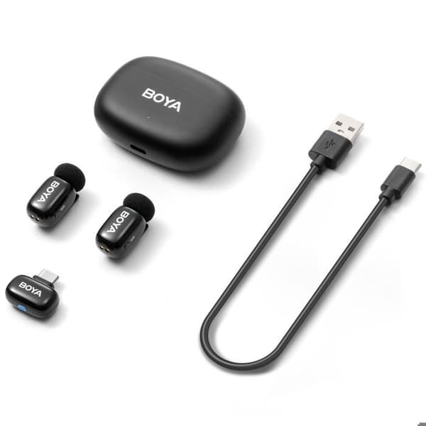 Boya Mini 2-02 trådlös USB-C klämmikrofon, svart