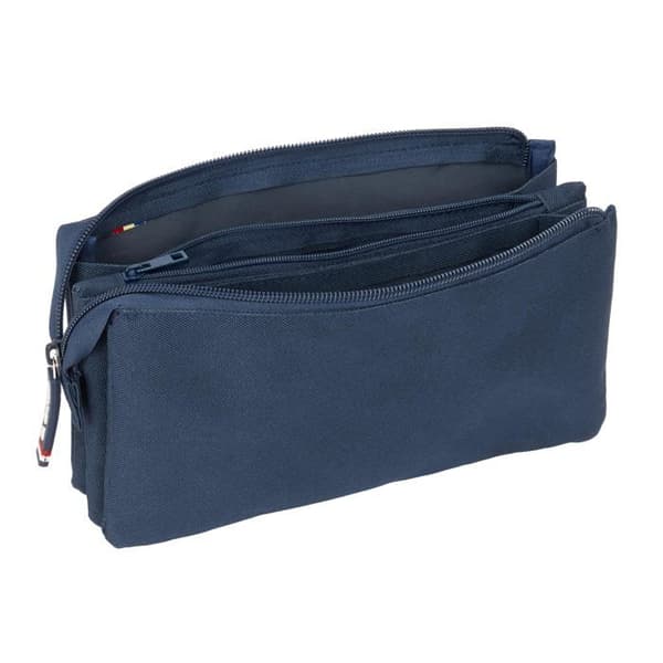 Triple skolväskor - safta - 22x3x12 cm - Marinblå - Hållbar polyester - 3 fack - Dragkedja