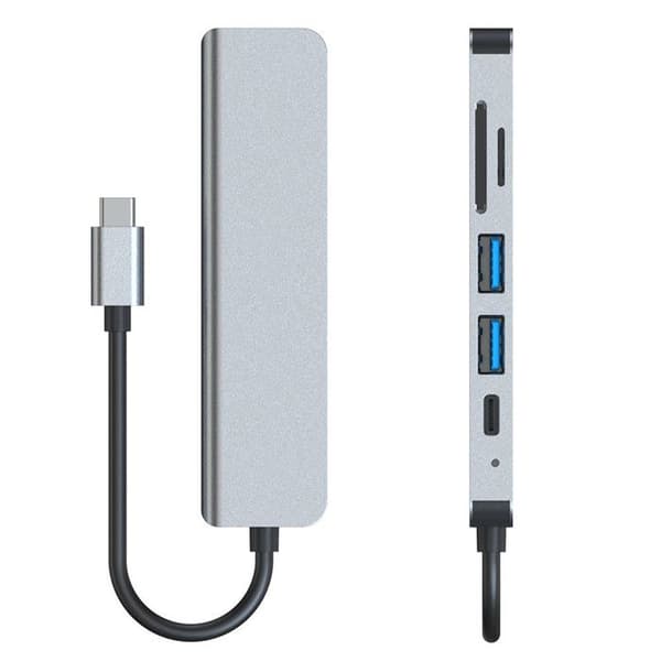 USB-hub-adapter - V4-HUB - 6 i 1 - USB-C - HDMI - Grå