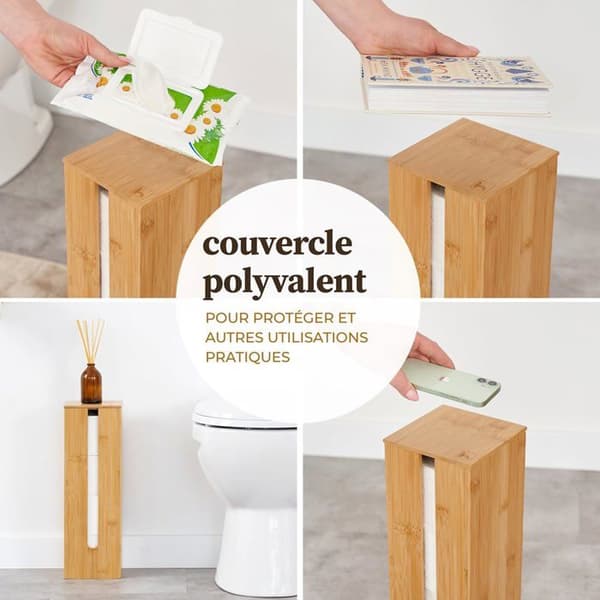 Toalettpapperställ - Bambu - Brun - Stående - Med lock - Badaccessoarer