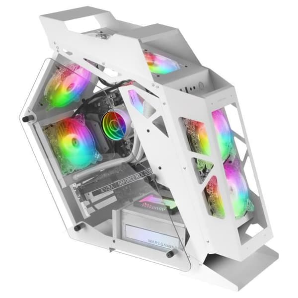 Mars Gaming MC61 vit Micro-ATX chassi — 4 stycken 120mm CHROMA RGB-fläktar, ARGB-kontroller
