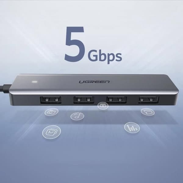 USB-hubb - UGREEN - 4 portar - USB 3.2 Gen 1 - Micro USB strömingång - Överföring 5 Gbit/s