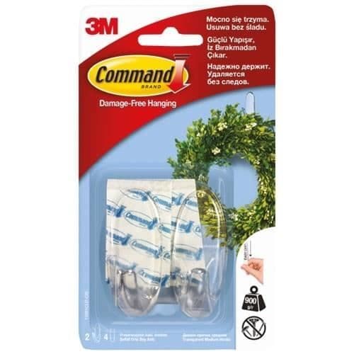 3M - Klisterkrok - Medium oval - Plastspetskrok - Stöder 900 g - Transparent - Paket med 2