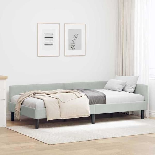 vidaXL Hörnsängram Ljusgrå 90 cm x 200 cm Sammet 42016154
