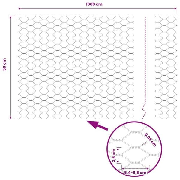 vidaXL Hexagonal stängsel Grå 0,5 x 10 m PVC 42005483