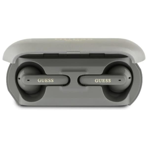 Bluetooth TWS hörlurar Guess med förlängt metallogotyp och laddetui (grå)