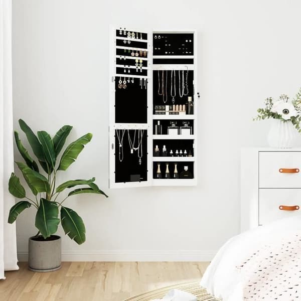 vidaXL Smyckesskåp med spegel och LED-väggbelysning Vit 353253