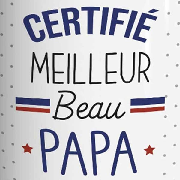 Mugg - Certifierad - Bästa Styvpappa - Keramik - Vit med marinprickar - Cylindrisk
