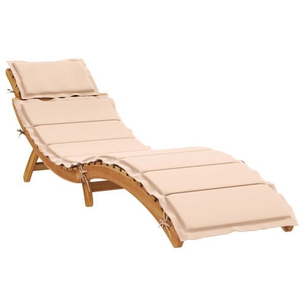 vidaXL Chaise longue med beige kudde i solid akaciaträ 367635