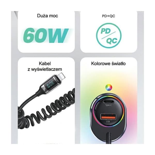 Usams C37 Bil Laddare 1Xusb 1Xusb-C 60W För Iphone 12 13 14