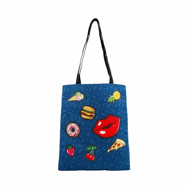 Shoppingväska Oh My Pop! Patches Mörkblå - Polyester, axelburen, One Size, A4
