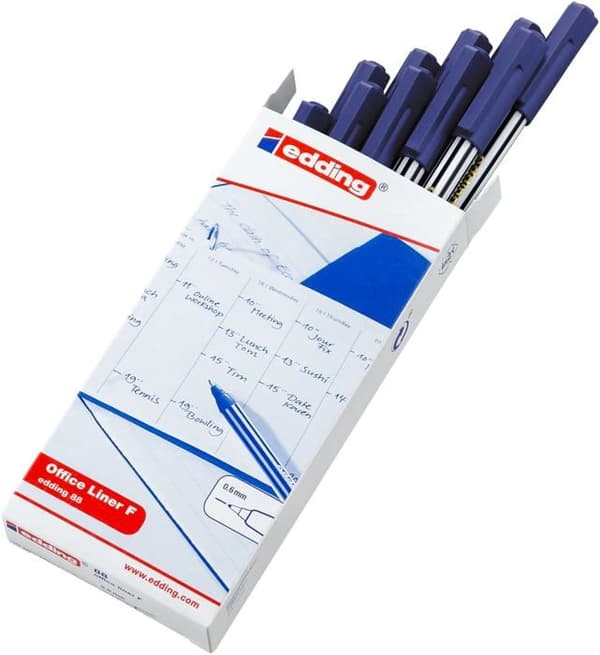 Edding Finspetsar 0,6 mm - 10-pack, spets konisk, blå