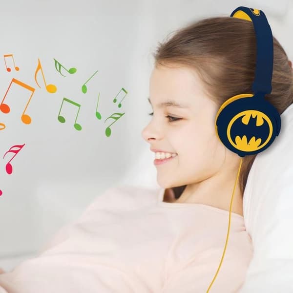 Fällbara Batman stereohörlurar med volymbegränsning