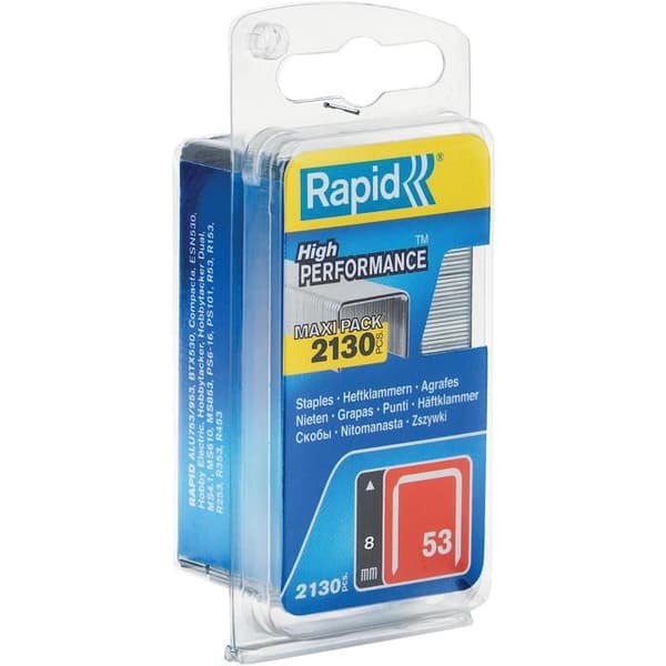 Rapid High Performance Staples nr 53 8 mm galvaniserat stålpaket om 2130