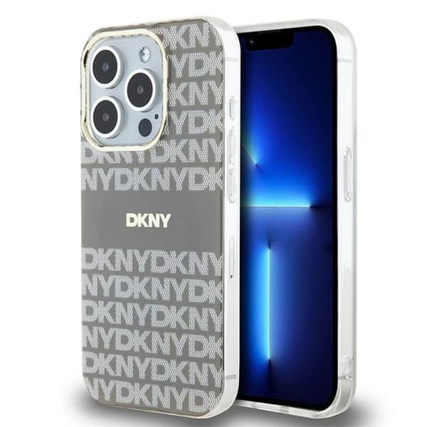 Coque iPhone 15 Pro - DKNY - IML Mono & Stripe - Beige - Optimal skydd - Elegant