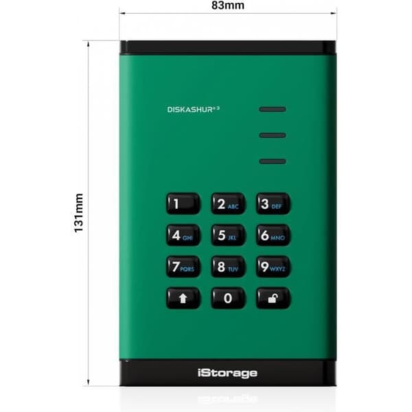 iStorage SSD-disk 512 Go Grön Bärbar säker Kryptering av hårdvara