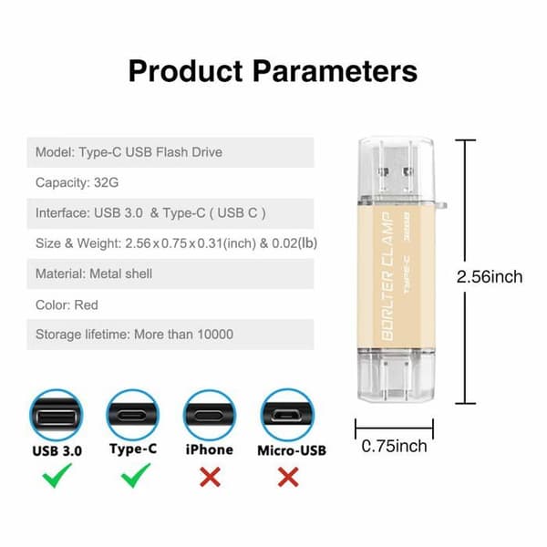 USB-minne Borlter klämma - TGX typ-c guld 32gb