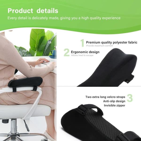 Coussin för armstöd LargeLeaf minnesskum - ergonomisk svart halkfri kudde