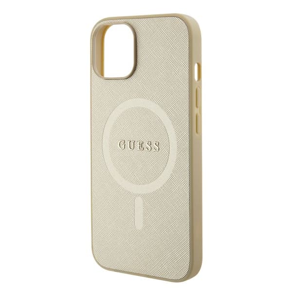 Guess Saffiano MagSafe-fodral för iPhone 15 Plus - Guld