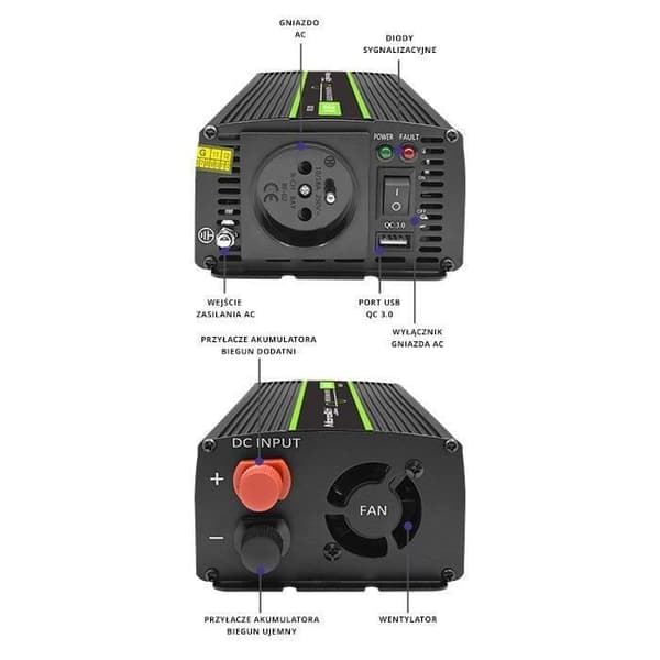 Inverter - Qoltec - Monolith - 300W - 600W - Ren sinusvåg