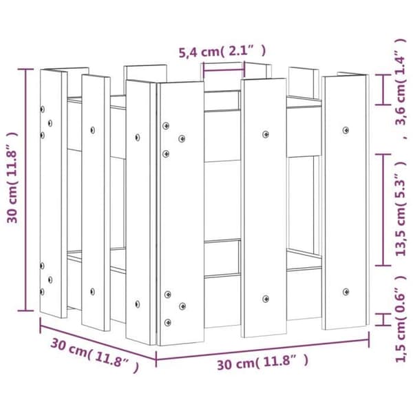 vidaXL Planteringskruka med staketdesign 30x30x30 cm Solid Douglas 832445