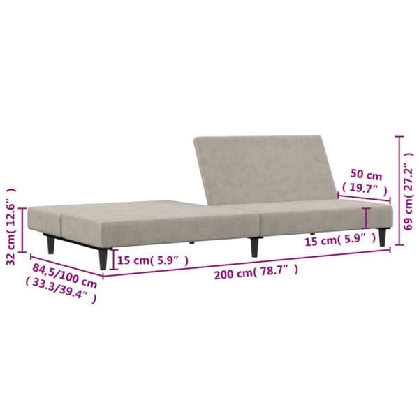 vidaXL 2-sits bäddsoffa ljusgrå sammet 375732
