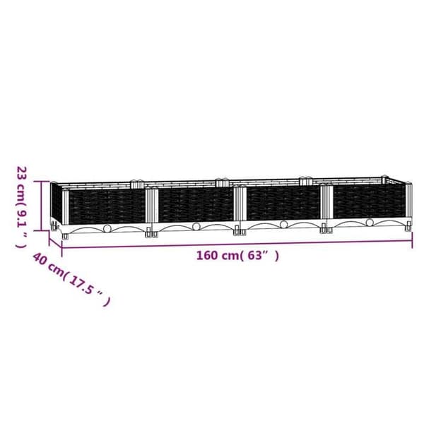 Höjdsäng - vidaXL - 160x40x23 cm - Polypropen - Grå - Rektangulär