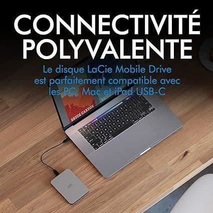 Extern bärbar hårddisk - LACIE - Mobile Drive Secure v2 - 4To - USB 3.1-C - Rymdgrå