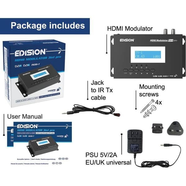 HDMI-modulator Edision 3in1 Pro - DVB-T, ISDB-T, DVB-C, Full HD