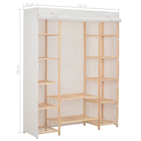 vidaXL Garderob Vit 135 x 40 x 170 cm Tyg