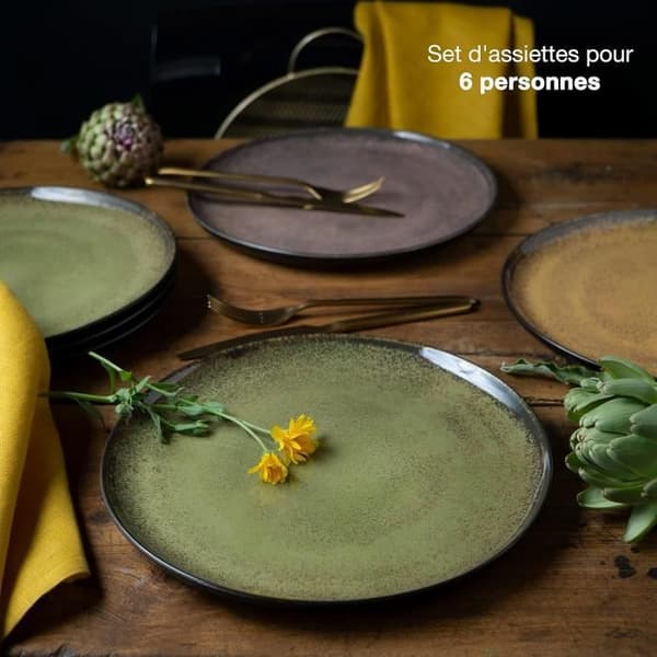 Middagsfat - Moritz & Moritz - VIDA - Set med 6 - Gul/grön/rosa - Porslin