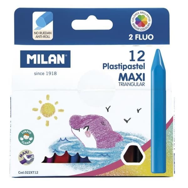 Plastipastel MAXI triangulär vaxkrita med 2 neonfärger 12 stycken