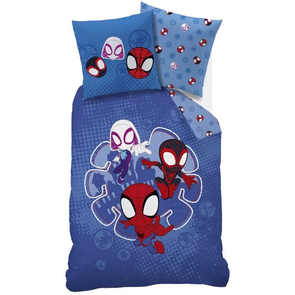 Barnsängsset 100% Bomull - SPIDEY LITTLE - Blå - 140x200+63x63cm